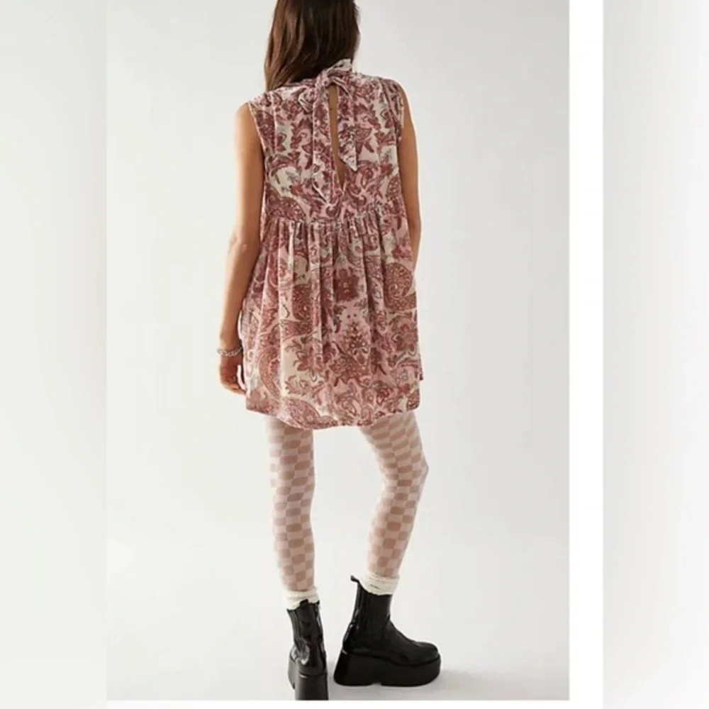 Free people all the time pink velvet sleeveless babydoll dress size‎ small new